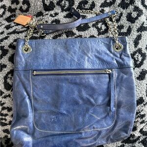 Coach Blue Leather Shoulder Bag with Silver Hardware